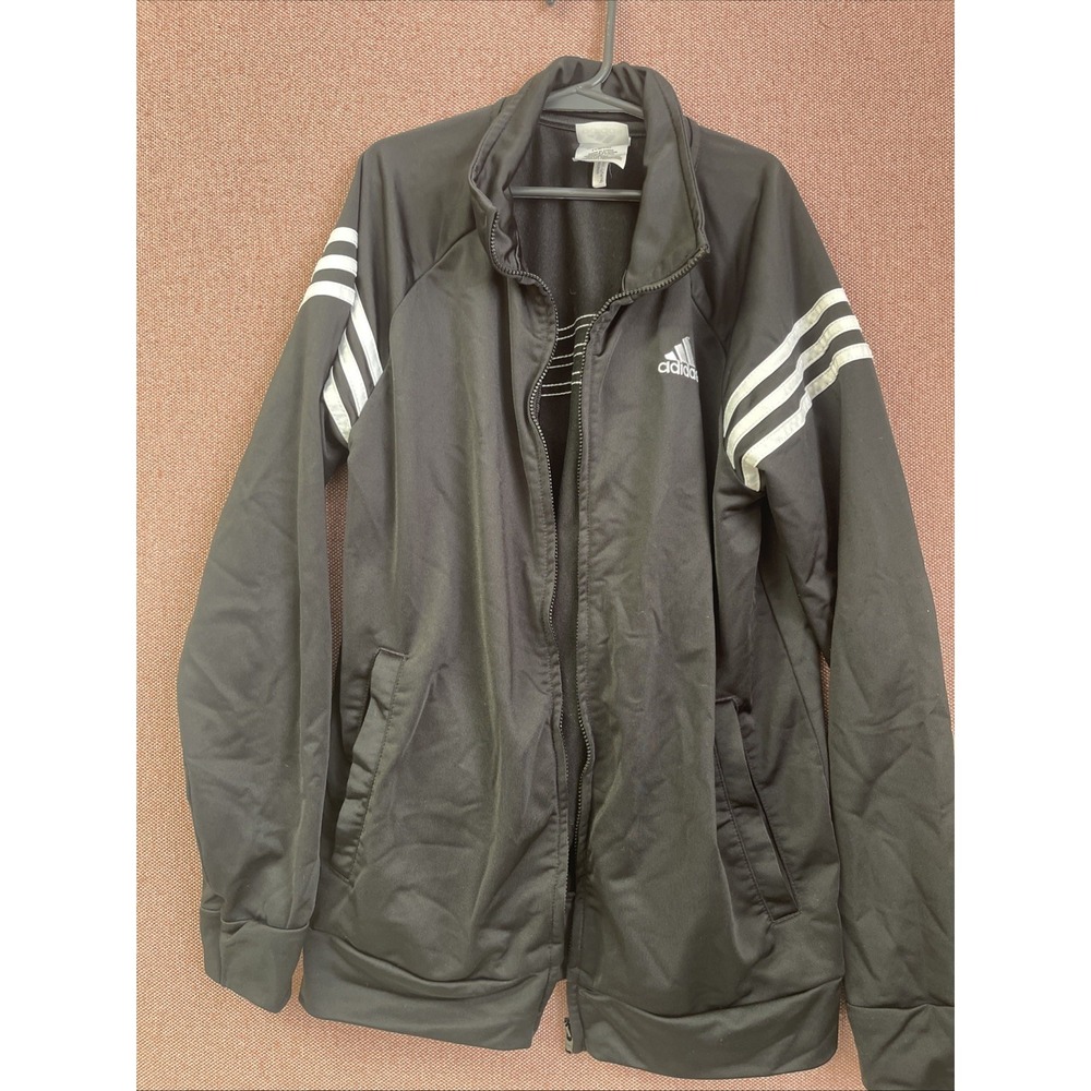 Adidas Kid's Classic Full Zip Black/ White Stripes Track Jacket Size LG 14/16